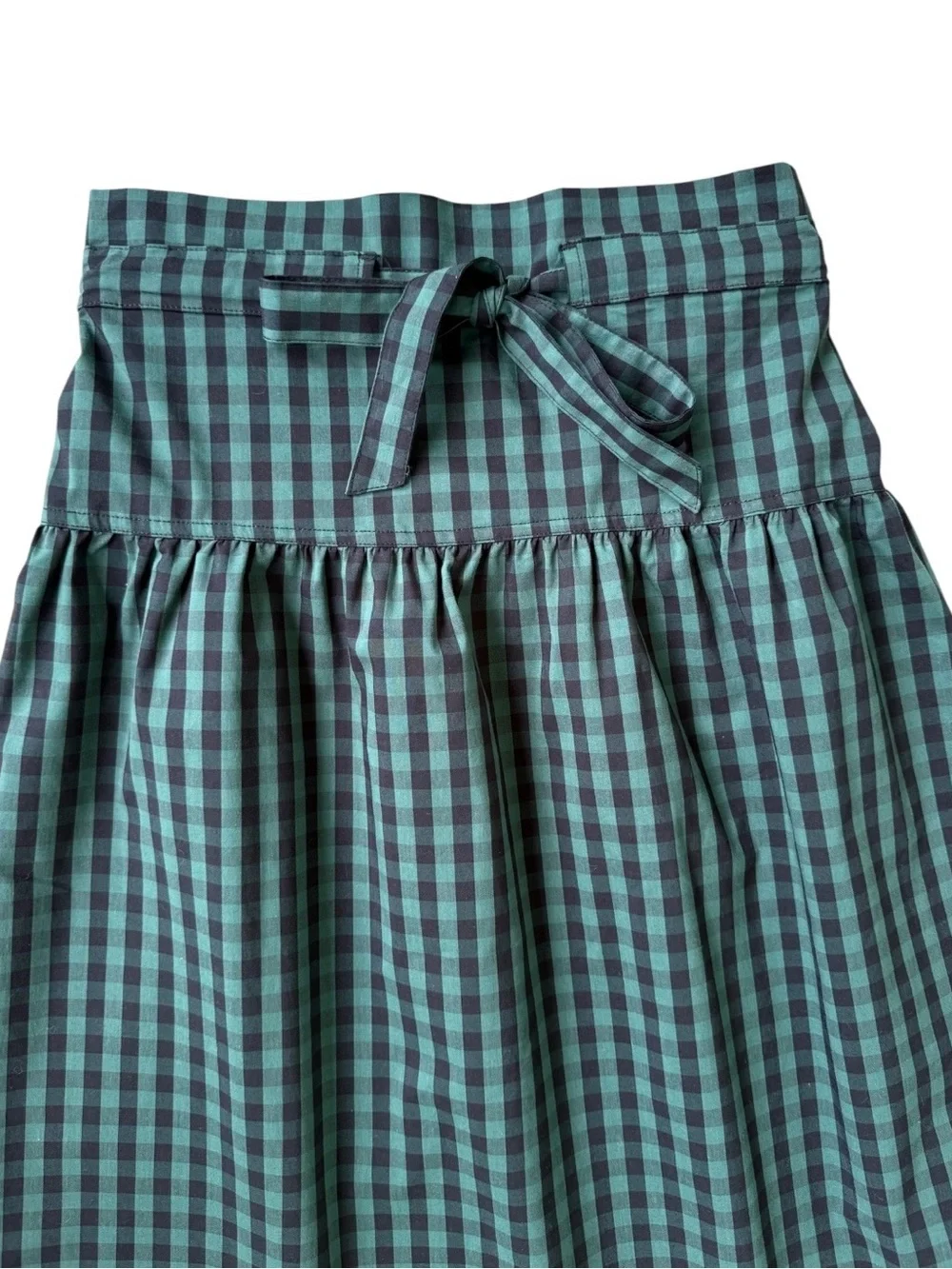 NWT DRAPER JAMES RSVP Paperbag Waist Midi gingham Skirt Bow Green
